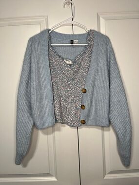 Floral & Light Blue Spring Top & Cardigan Pair